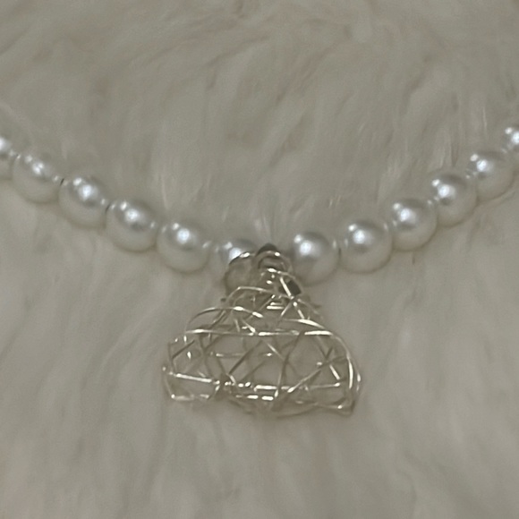 Sterling Silver Pendant & Faux Pearl Stretchy One of a Kind Hand Design